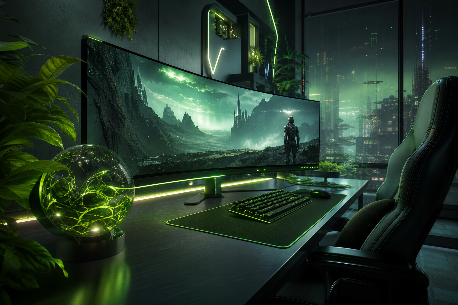 Cyberpunk Gaming Room With Ultrawide Monitor Gaming Wallpaper  4 4K