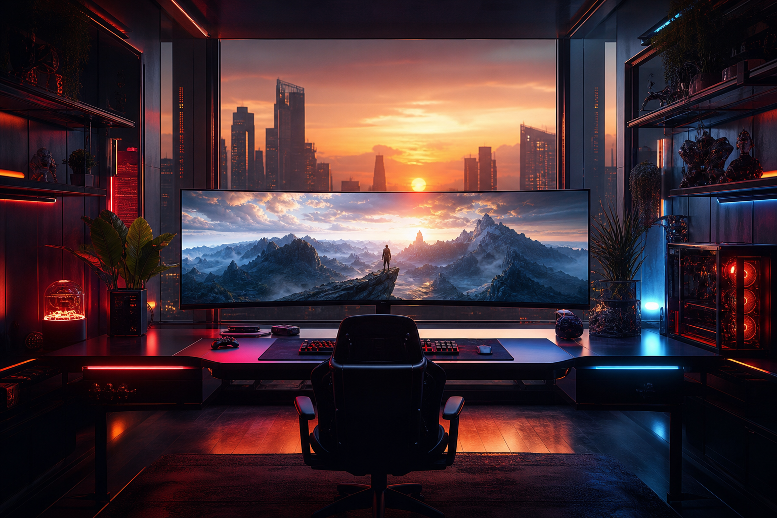 Cyberpunk Gaming Room With Ultrawide Monitor Gaming Wallpaper  4 4K