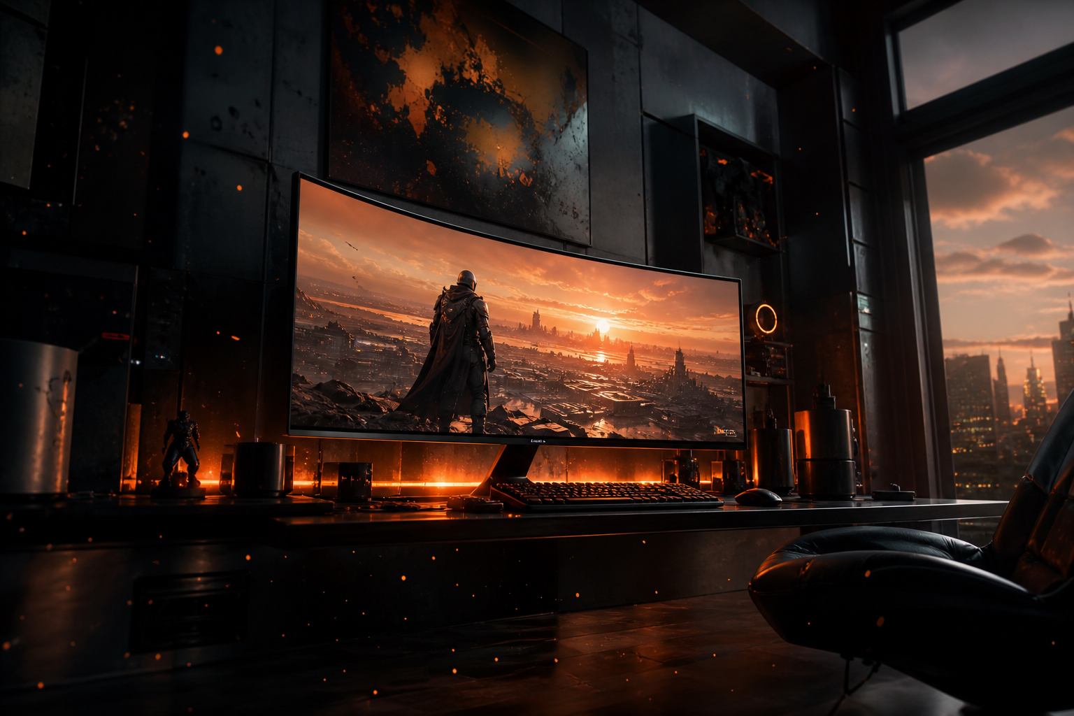 Cyberpunk Gaming Room With Ultrawide Monitor Gaming Wallpaper  4 4K