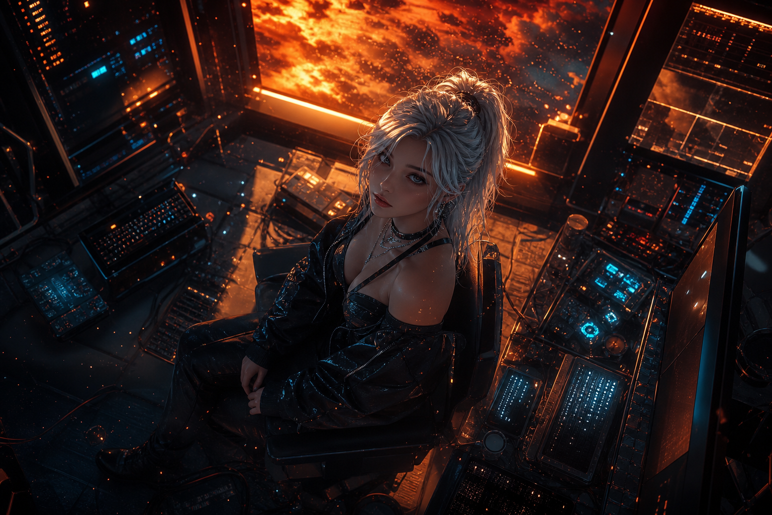 Cyberpunk Hacker Room With Neon Screens Ai-Girls Wallpaper  3 4K