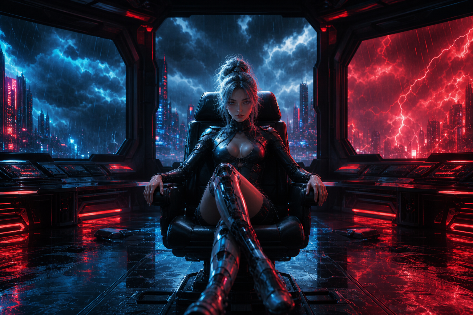 Cyberpunk Hacker Room With Neon Screens Ai-Girls Wallpaper  3 4K