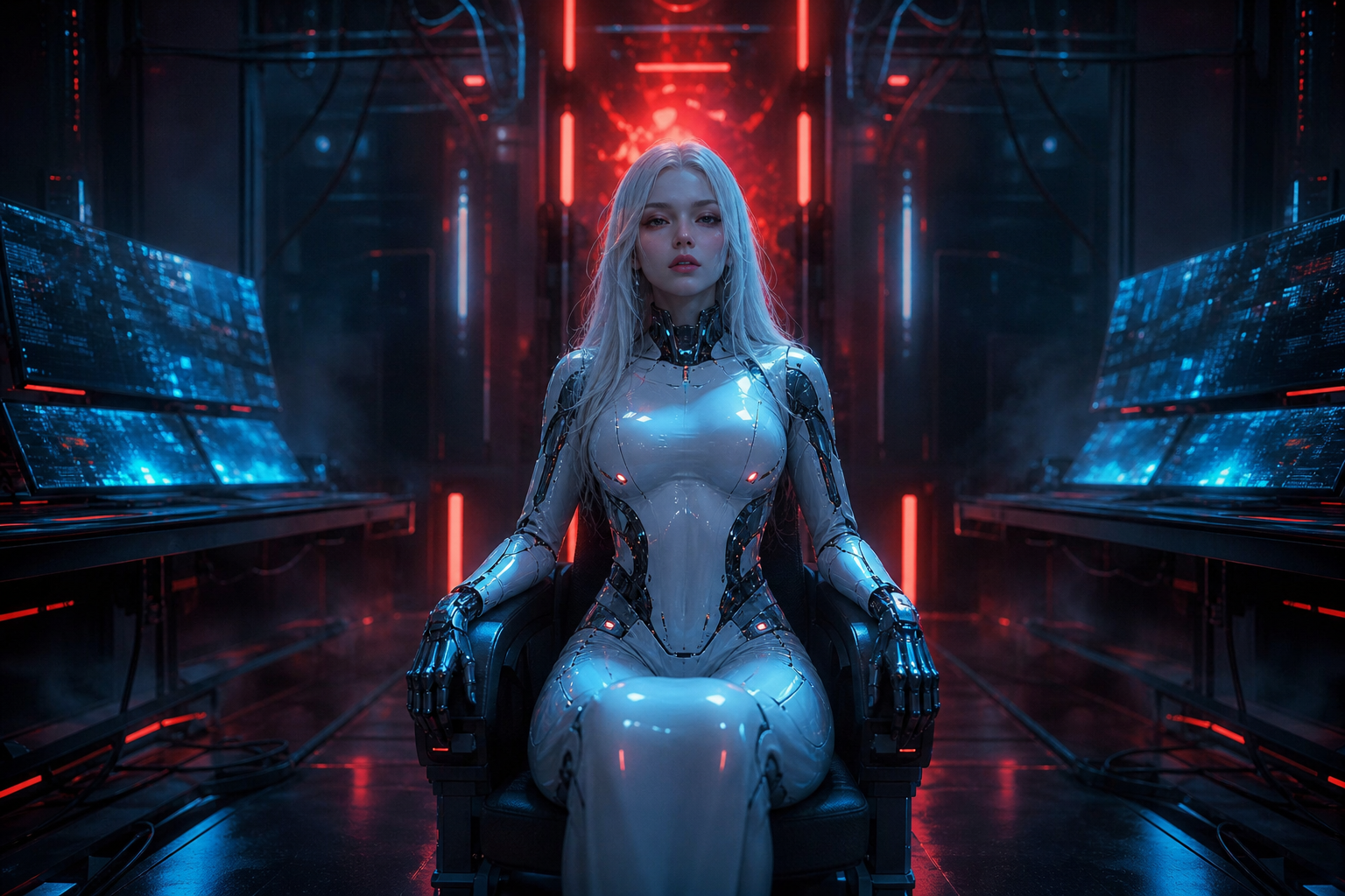 Cyberpunk Hacker Room With Neon Screens Ai-Girls Wallpaper  3 4K