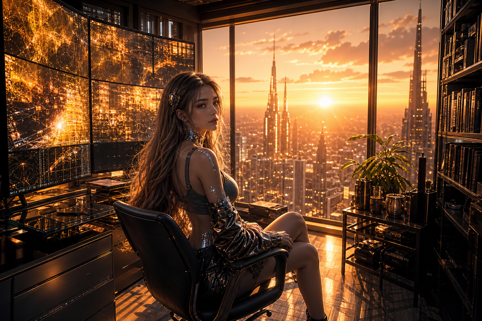 Cyberpunk Hacker Room With Neon Screens Ai-Girls Wallpaper  3 4K