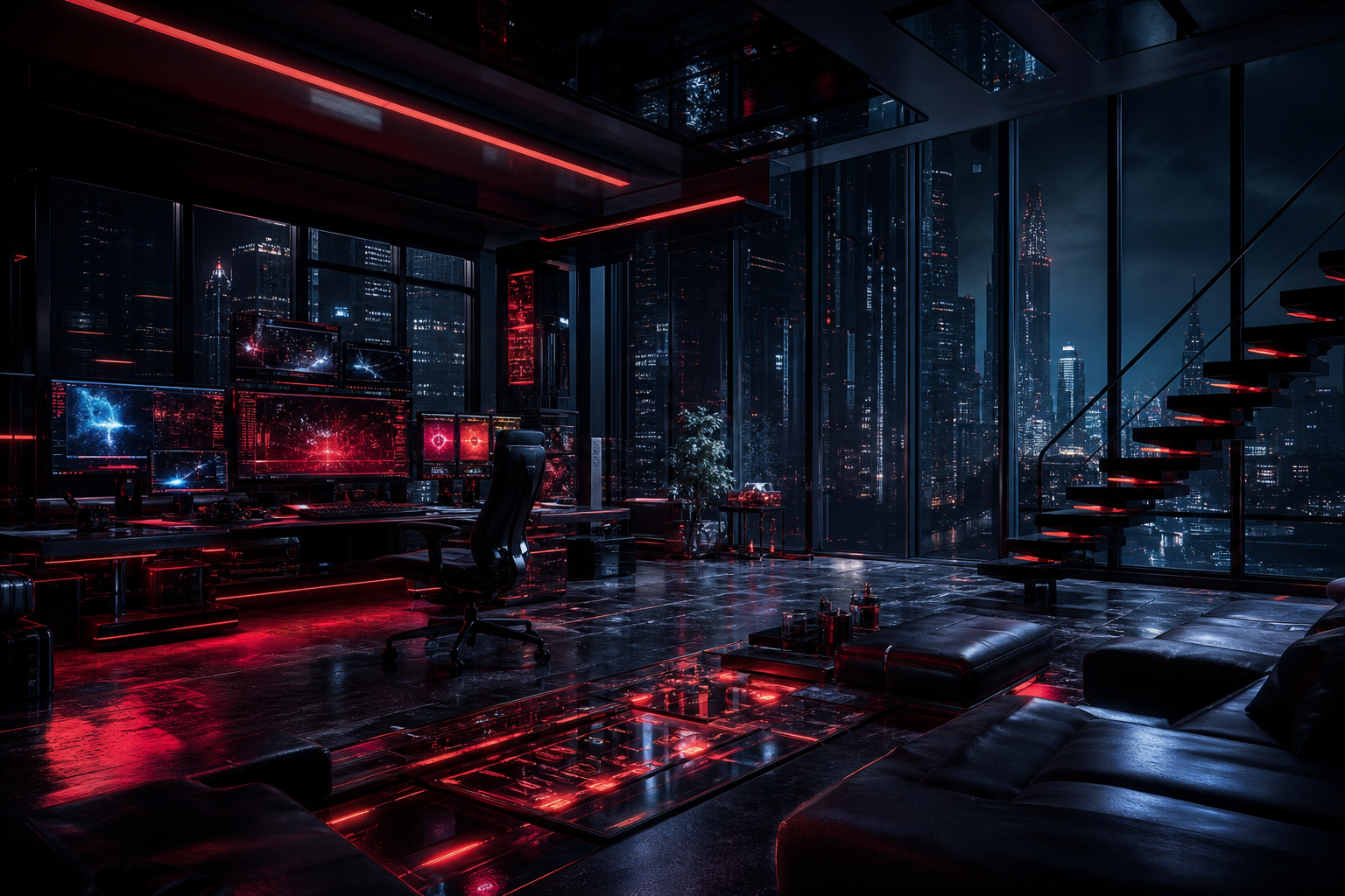 Cyberpunk Hacker Room With Neon Screens Architecture Wallpaper  3 4K