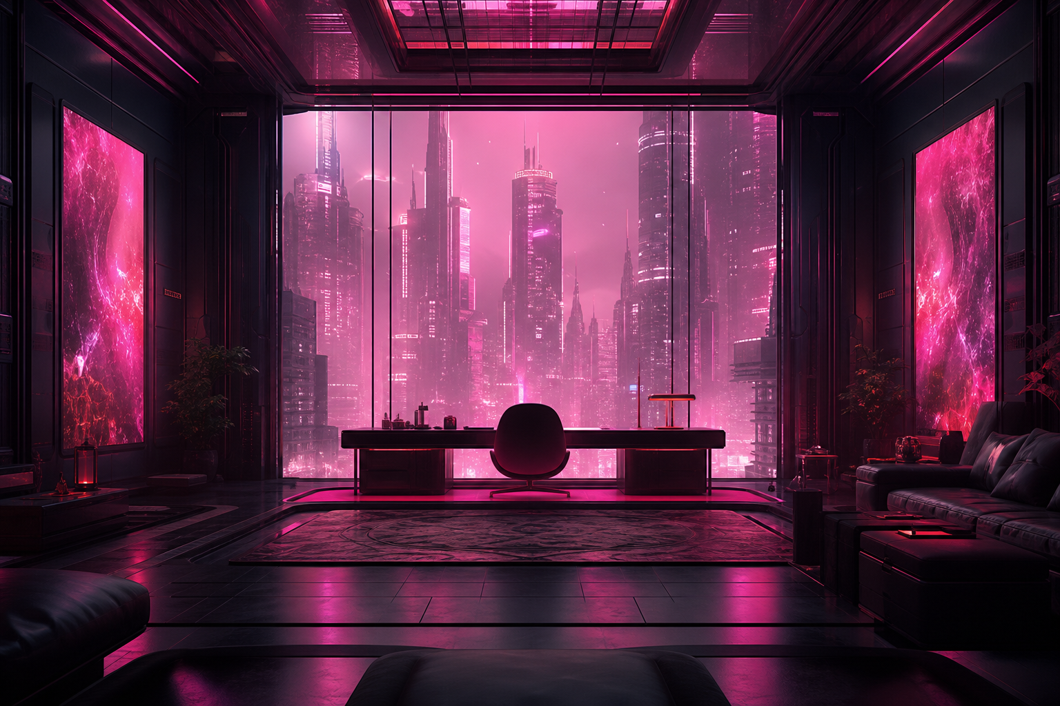 Cyberpunk Hacker Room With Neon Screens Architecture Wallpaper  3 4K