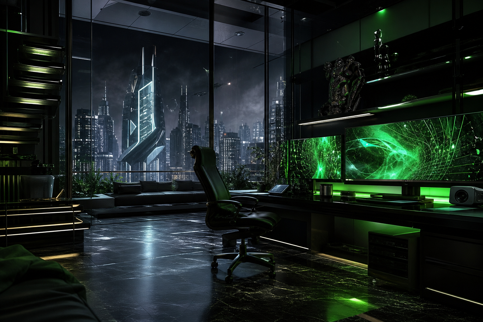 Cyberpunk Hacker Room With Neon Screens Architecture Wallpaper  3 4K