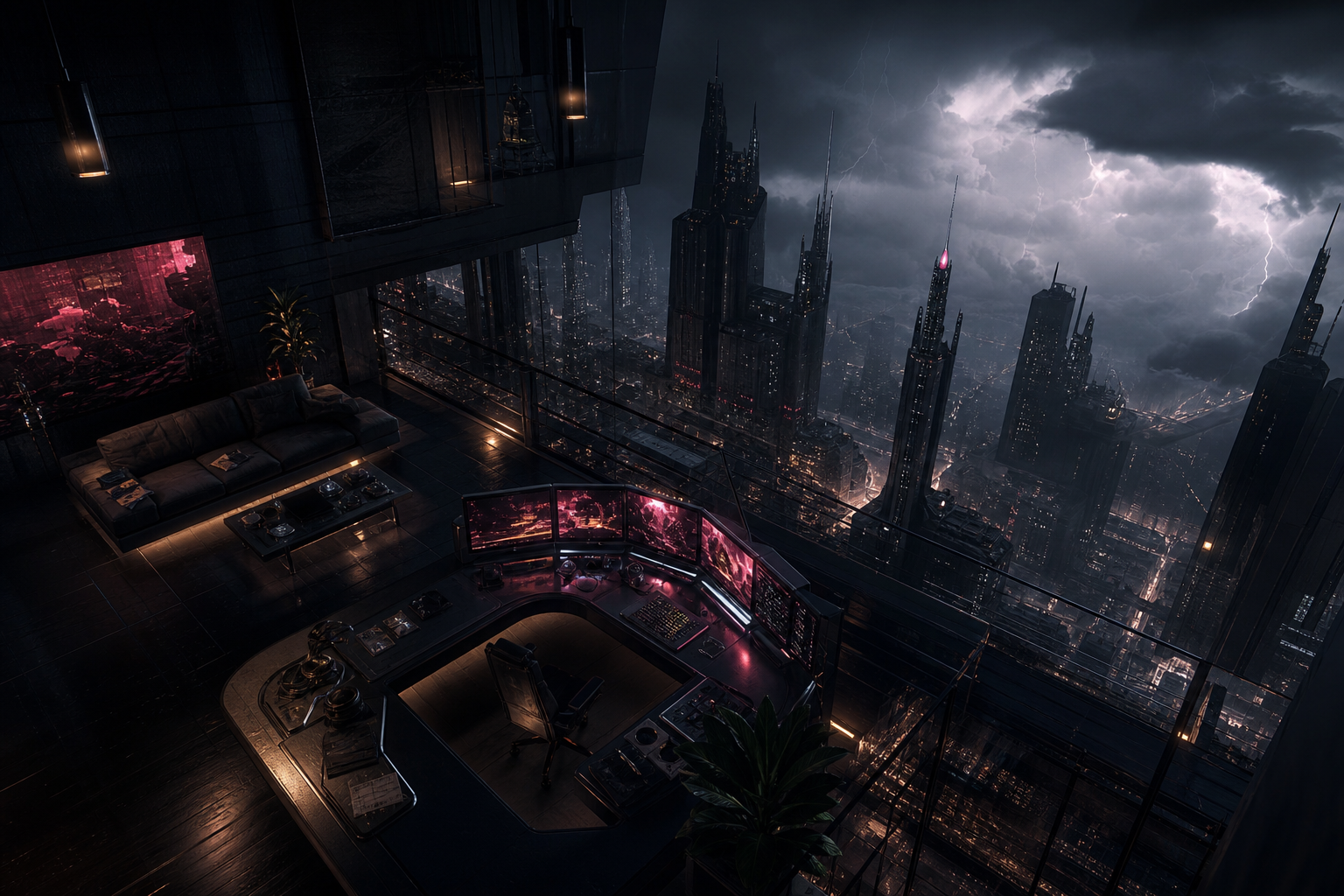 Cyberpunk Hacker Room With Neon Screens Architecture Wallpaper  3 4K
