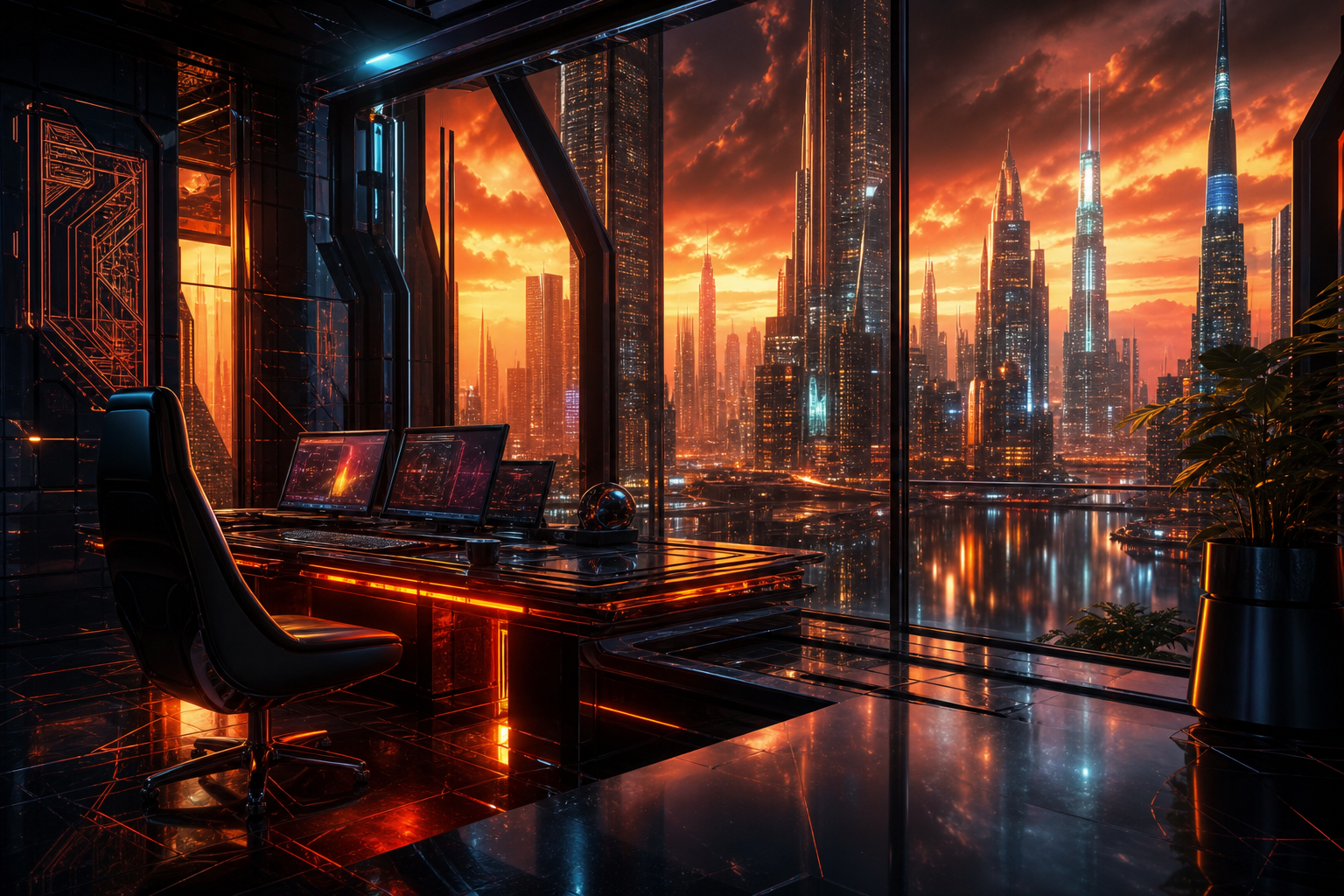 Cyberpunk Hacker Room With Neon Screens Architecture Wallpaper  3 4K