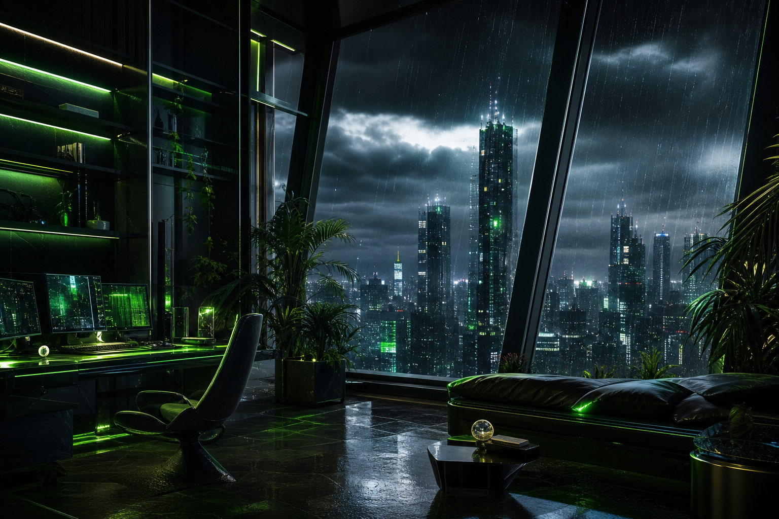 Cyberpunk Hacker Room With Neon Screens Architecture Wallpaper  3 4K