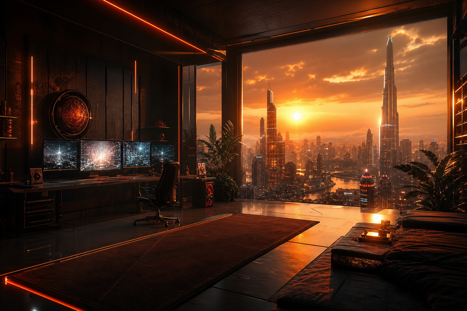 Cyberpunk Hacker Room With Neon Screens Architecture Wallpaper  3 4K