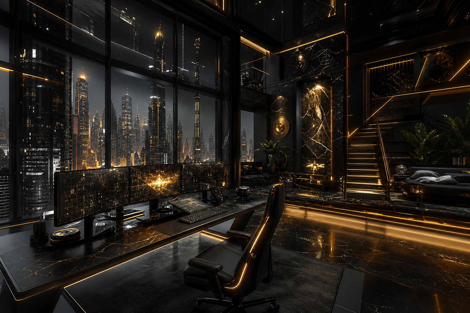 Cyberpunk Hacker Room With Neon Screens Architecture Wallpaper  3 4K