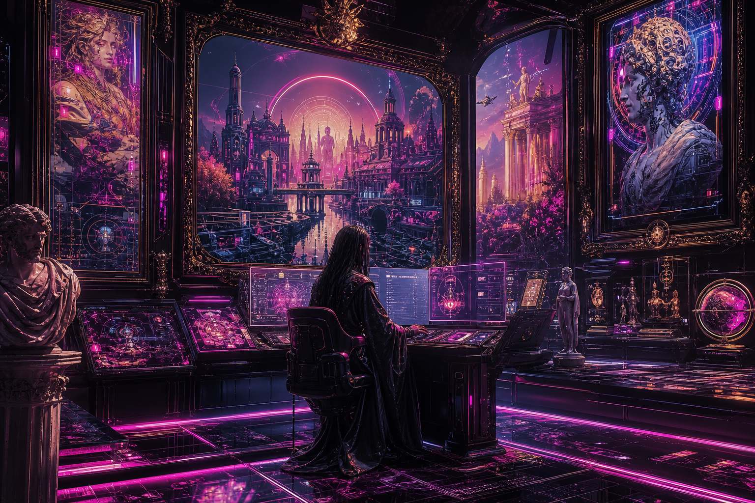 Cyberpunk Hacker Room With Neon Screens Art Wallpaper  3 4K