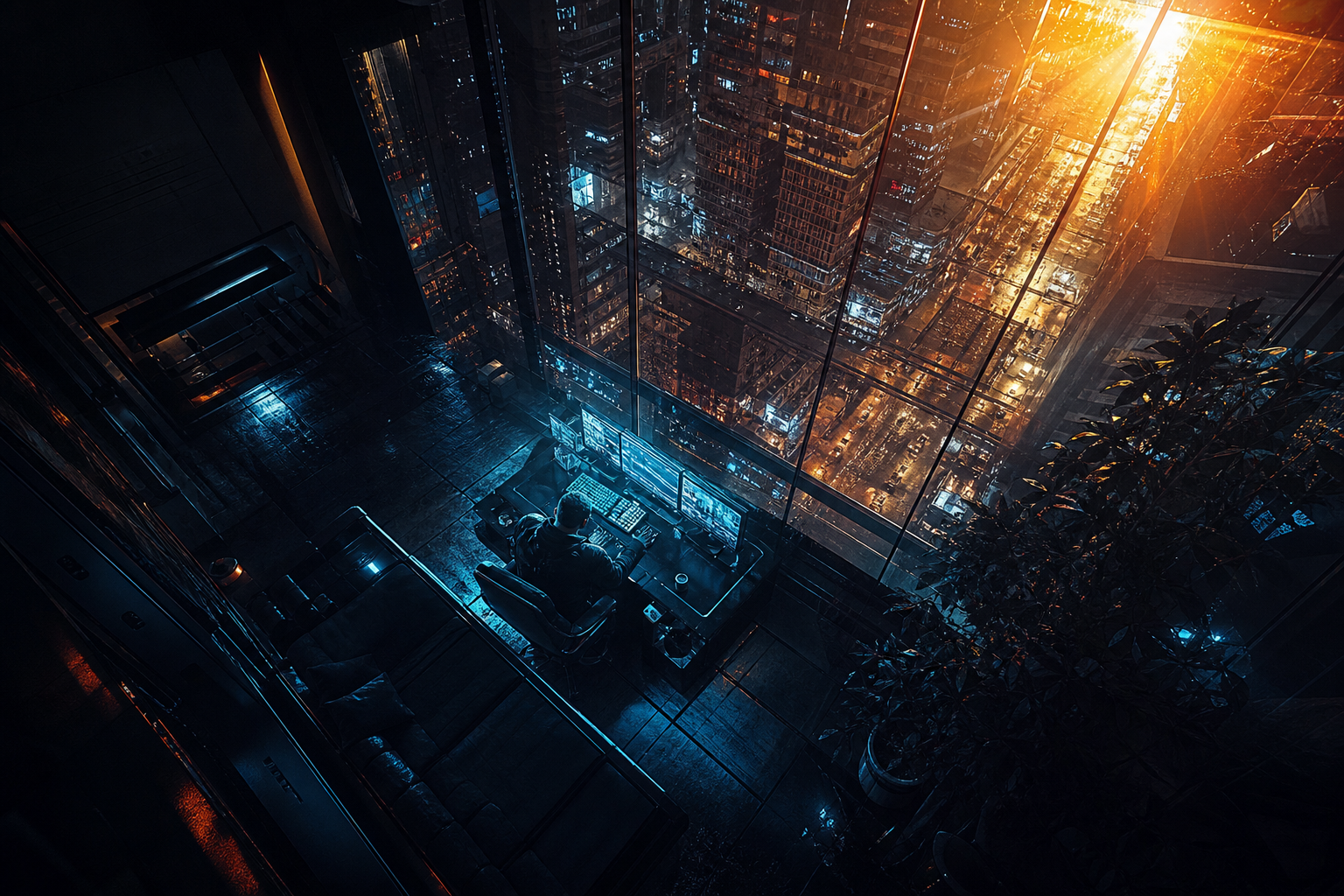 Cyberpunk Hacker Room With Neon Screens Cyberpunk Wallpaper  3 4K