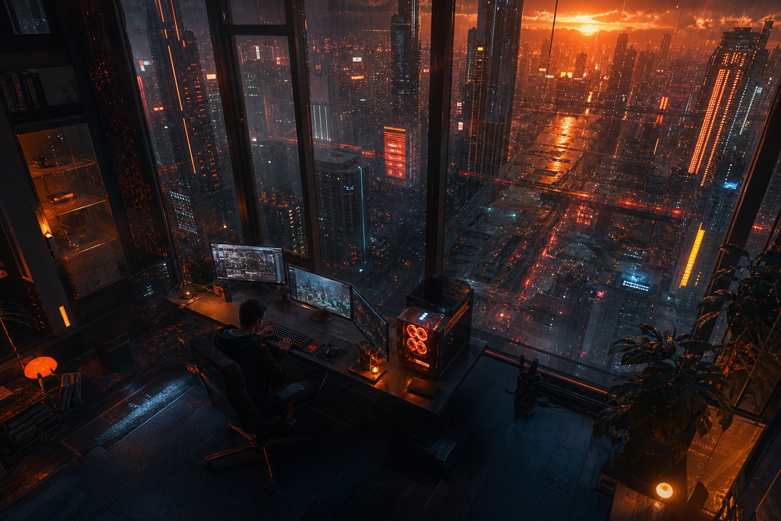 Cyberpunk Hacker Room With Neon Screens Cyberpunk Wallpaper  3 4K