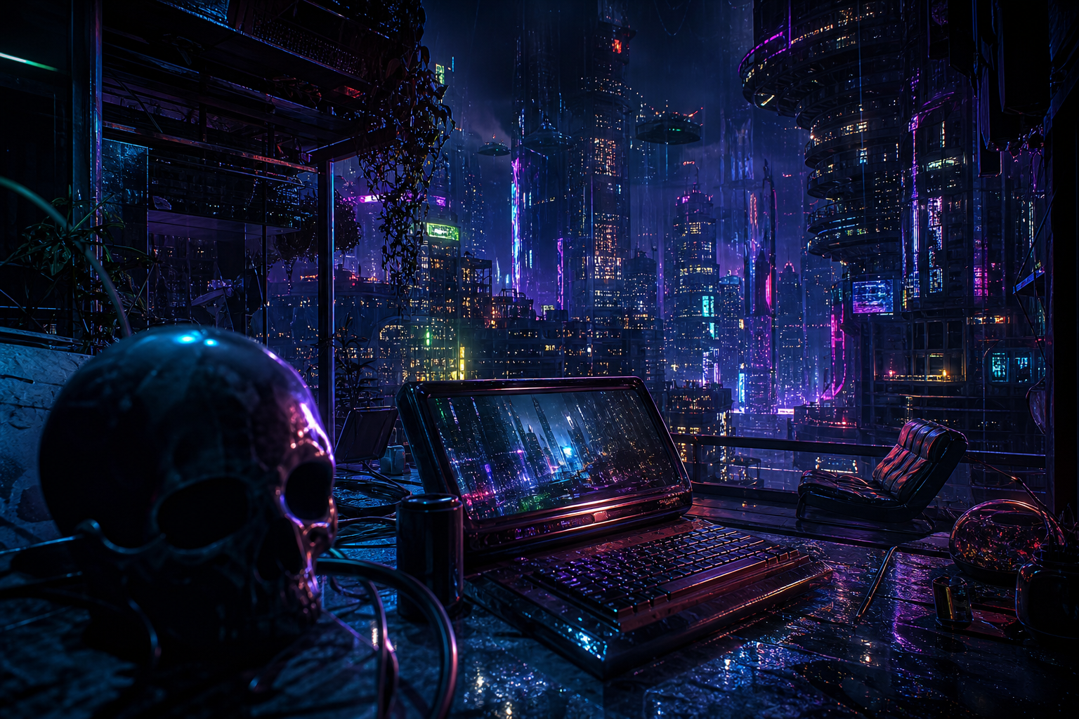 Cyberpunk Hacker Room With Neon Screens Cyberpunk Wallpaper  3 4K