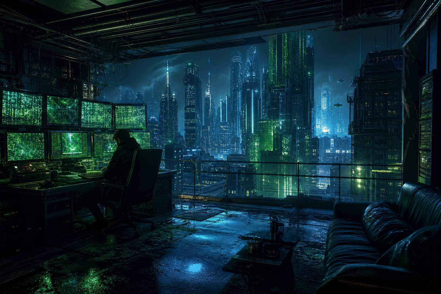 Cyberpunk Hacker Room With Neon Screens Cyberpunk Wallpaper  3 4K