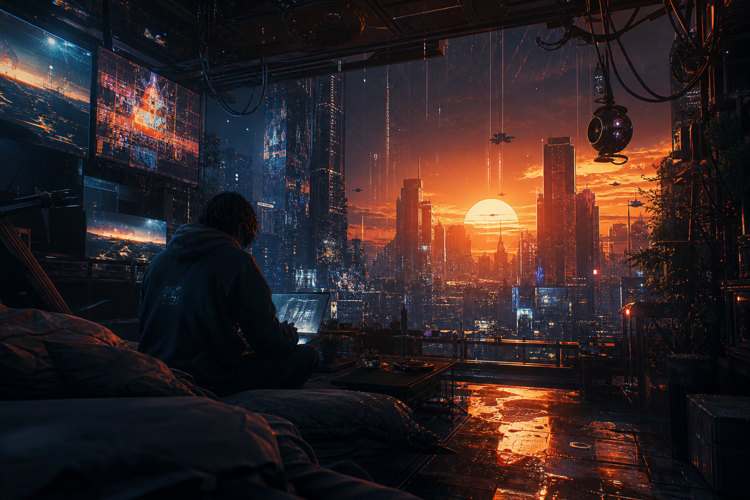 Cyberpunk Hacker Room With Neon Screens Cyberpunk Wallpaper  3 4K