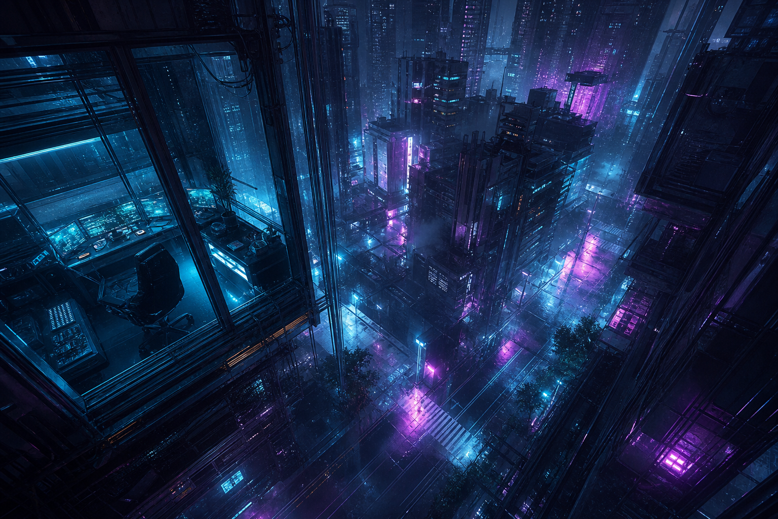 Cyberpunk Hacker Room With Neon Screens Cyberpunk Wallpaper  3 4K