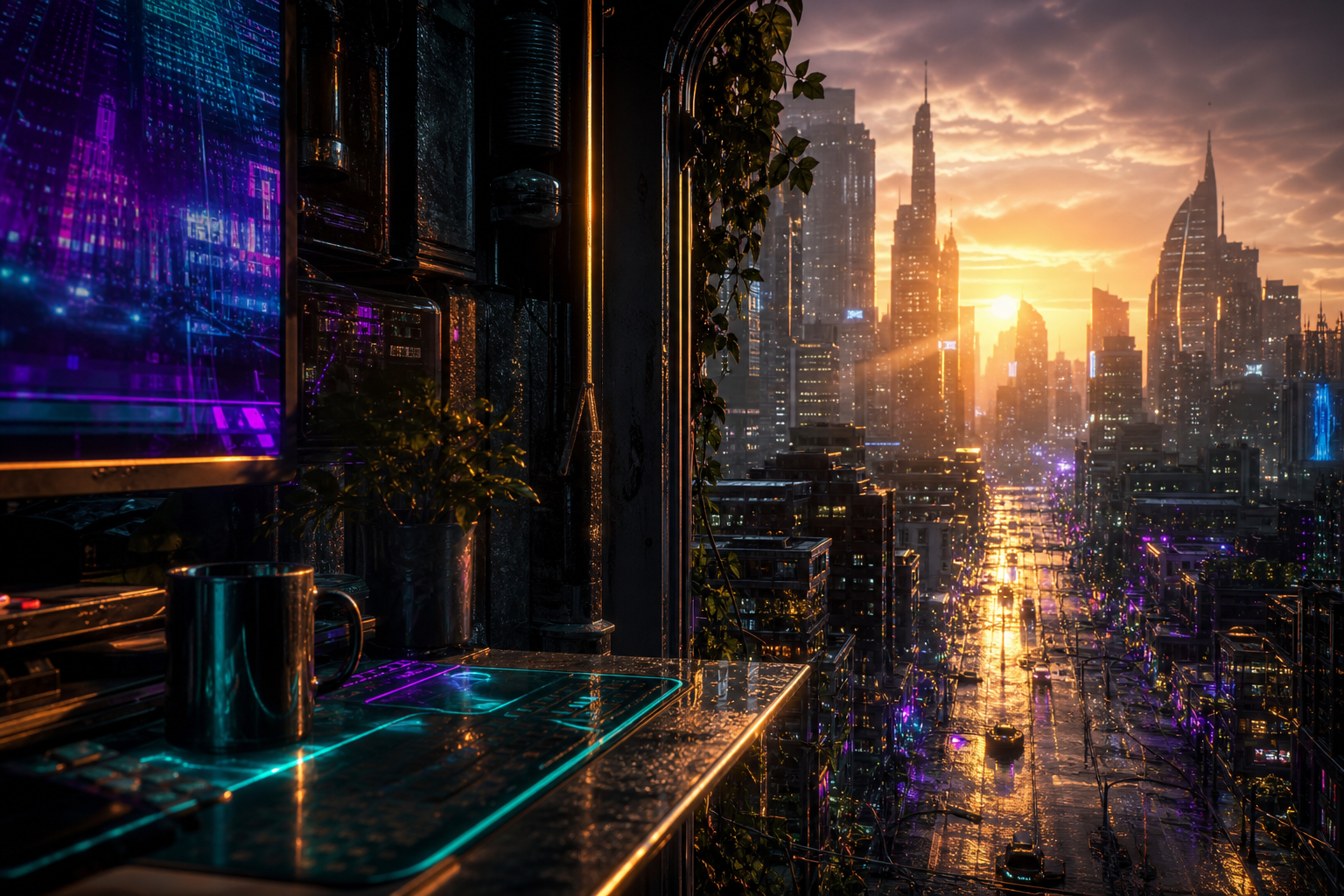 Cyberpunk Hacker Room With Neon Screens Cyberpunk Wallpaper  3 4K