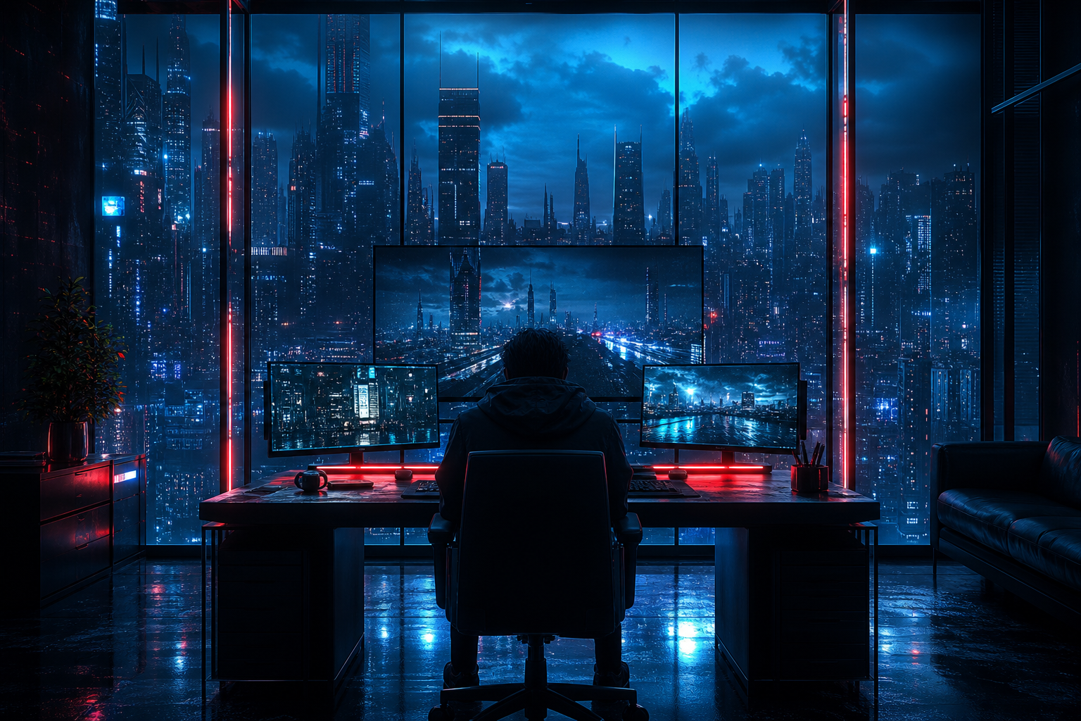 Cyberpunk Hacker Room With Neon Screens Cyberpunk Wallpaper  3 4K