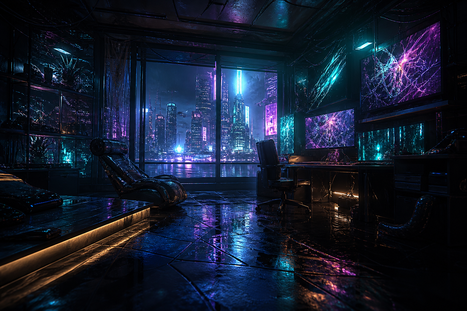 Cyberpunk Hacker Room With Neon Screens Cyberpunk Wallpaper  3 4K