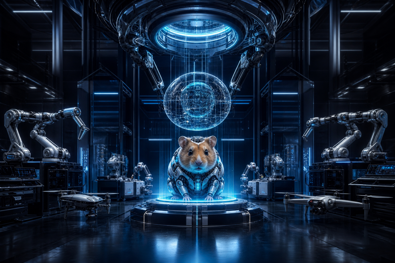 Cyberpunk Hacker Room With Neon Screens Hamster-Robotics Wallpaper  3 4K