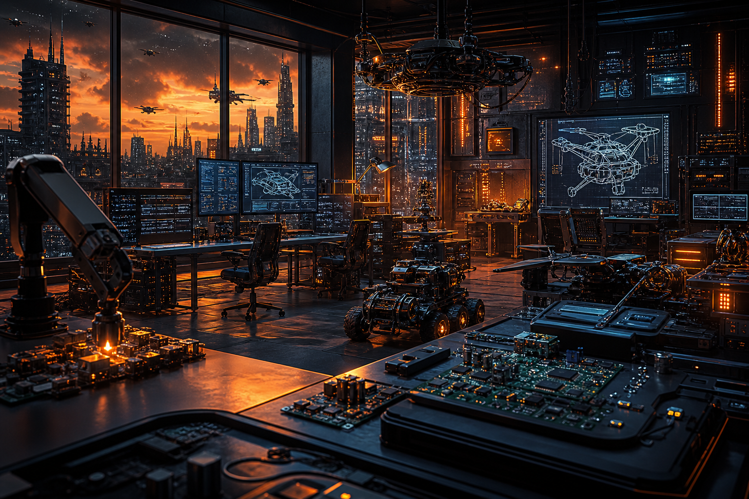 Cyberpunk Hacker Room With Neon Screens Hamster-Robotics Wallpaper  3 4K
