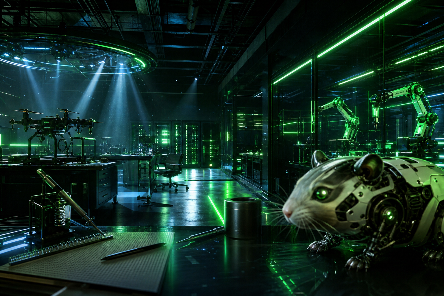 Cyberpunk Hacker Room With Neon Screens Hamster-Robotics Wallpaper  3 4K