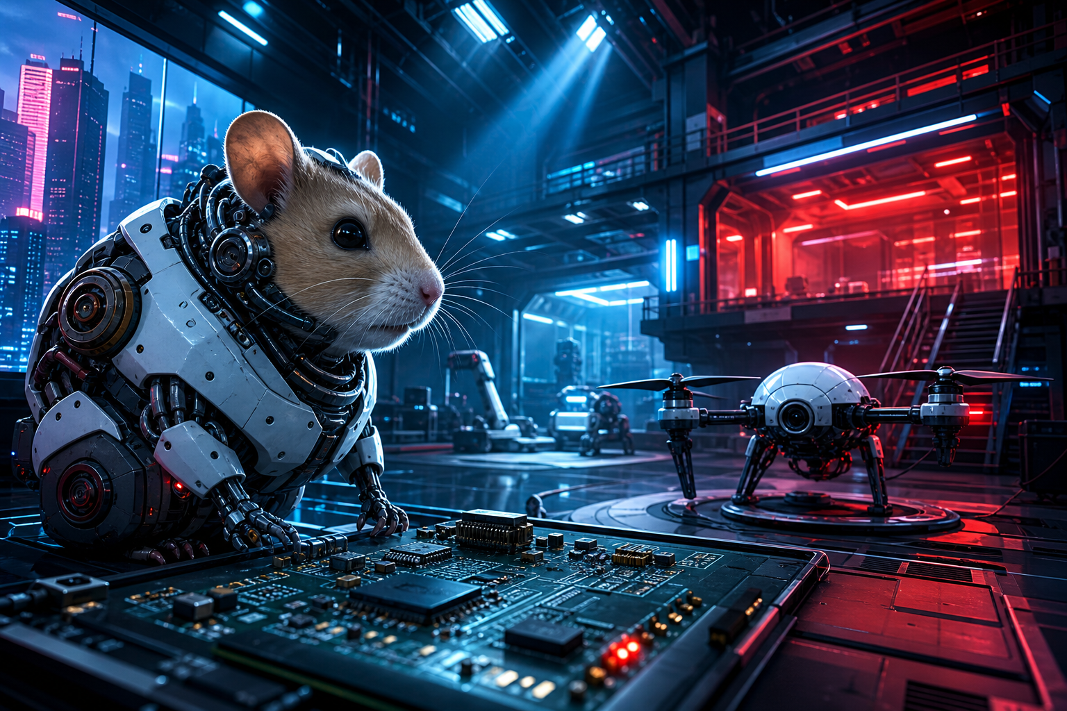 Cyberpunk Hacker Room With Neon Screens Hamster-Robotics Wallpaper  3 4K