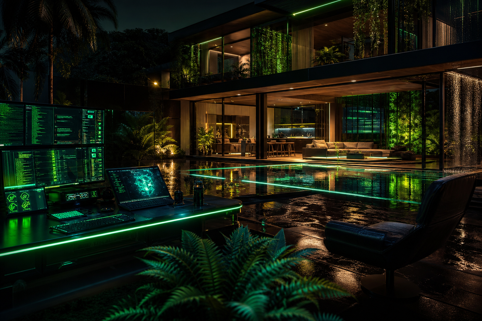 Cyberpunk Hacker Room With Neon Screens House-Design Wallpaper  3 4K