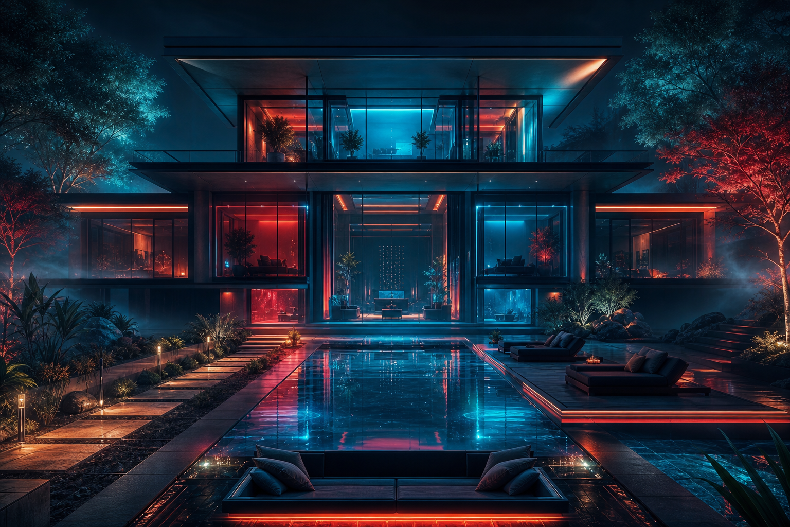 Cyberpunk Hacker Room With Neon Screens House-Design Wallpaper  3 4K