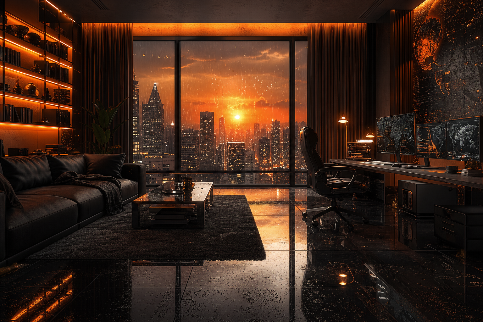 Cyberpunk Hacker Room With Neon Screens Interior-Design Wallpaper  3 4K