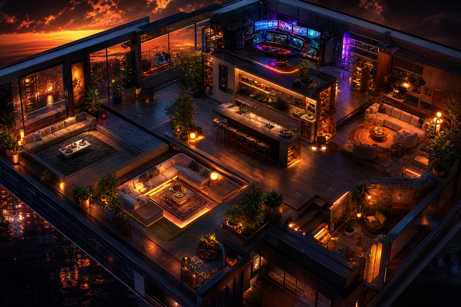 Cyberpunk Hacker Room With Neon Screens Living-Room-Design Wallpaper  3 4K