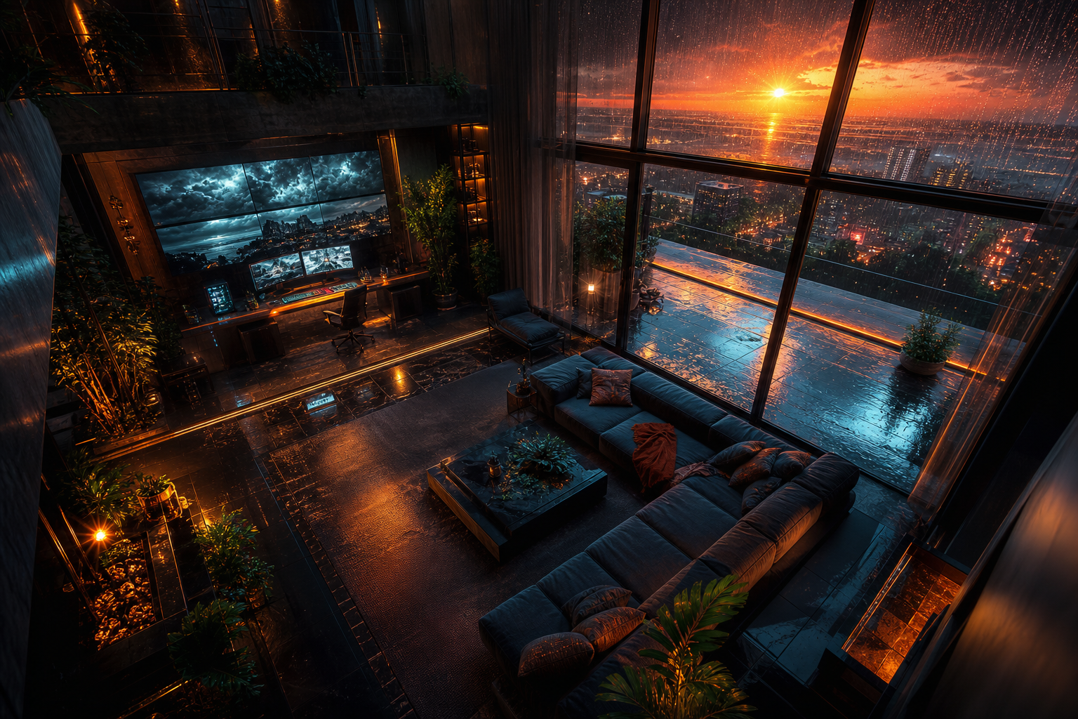 Cyberpunk Hacker Room With Neon Screens Living-Room-Design Wallpaper  3 4K
