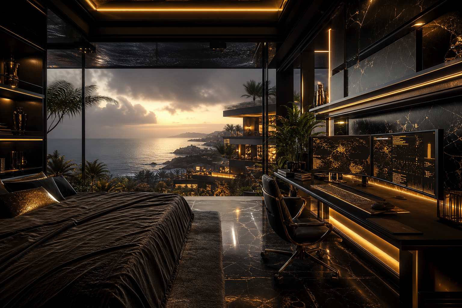Cyberpunk Hacker Room With Neon Screens Luxury-Villas Wallpaper  3 4K