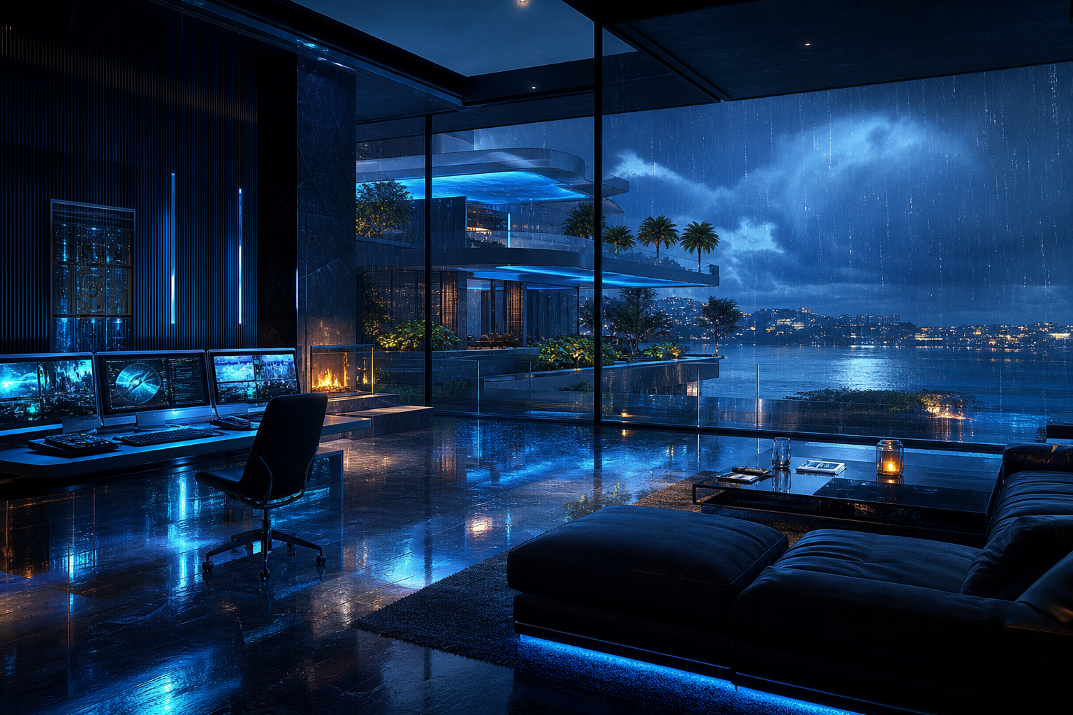 Cyberpunk Hacker Room With Neon Screens Luxury-Villas Wallpaper  3 4K