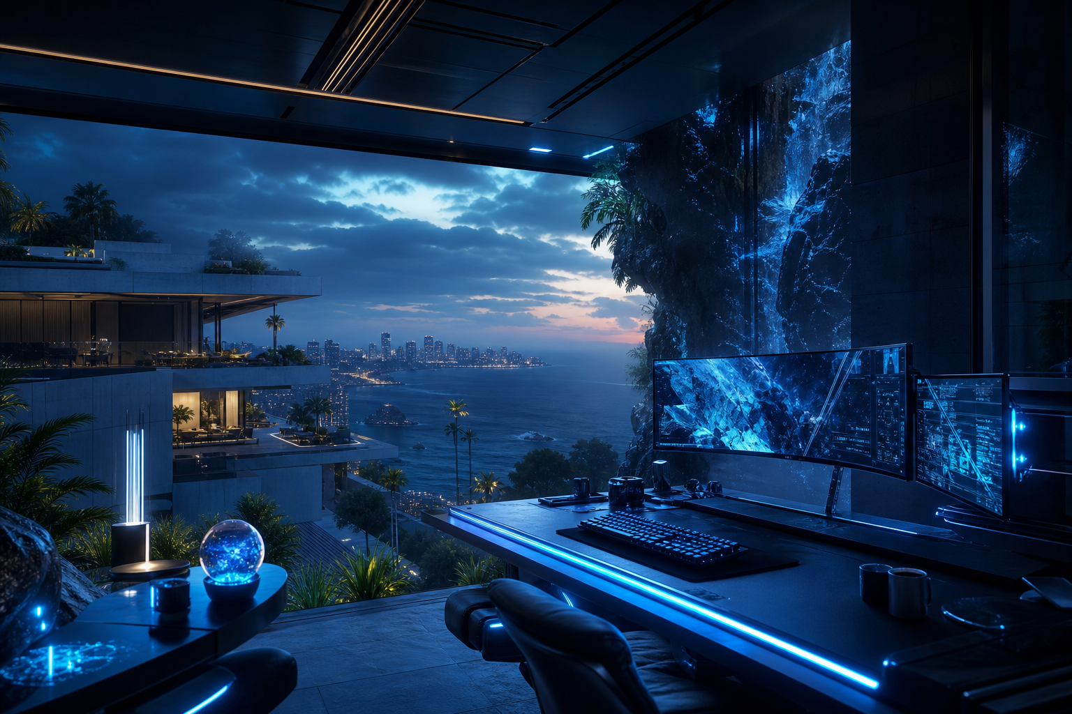 Cyberpunk Hacker Room With Neon Screens Luxury-Villas Wallpaper  3 4K
