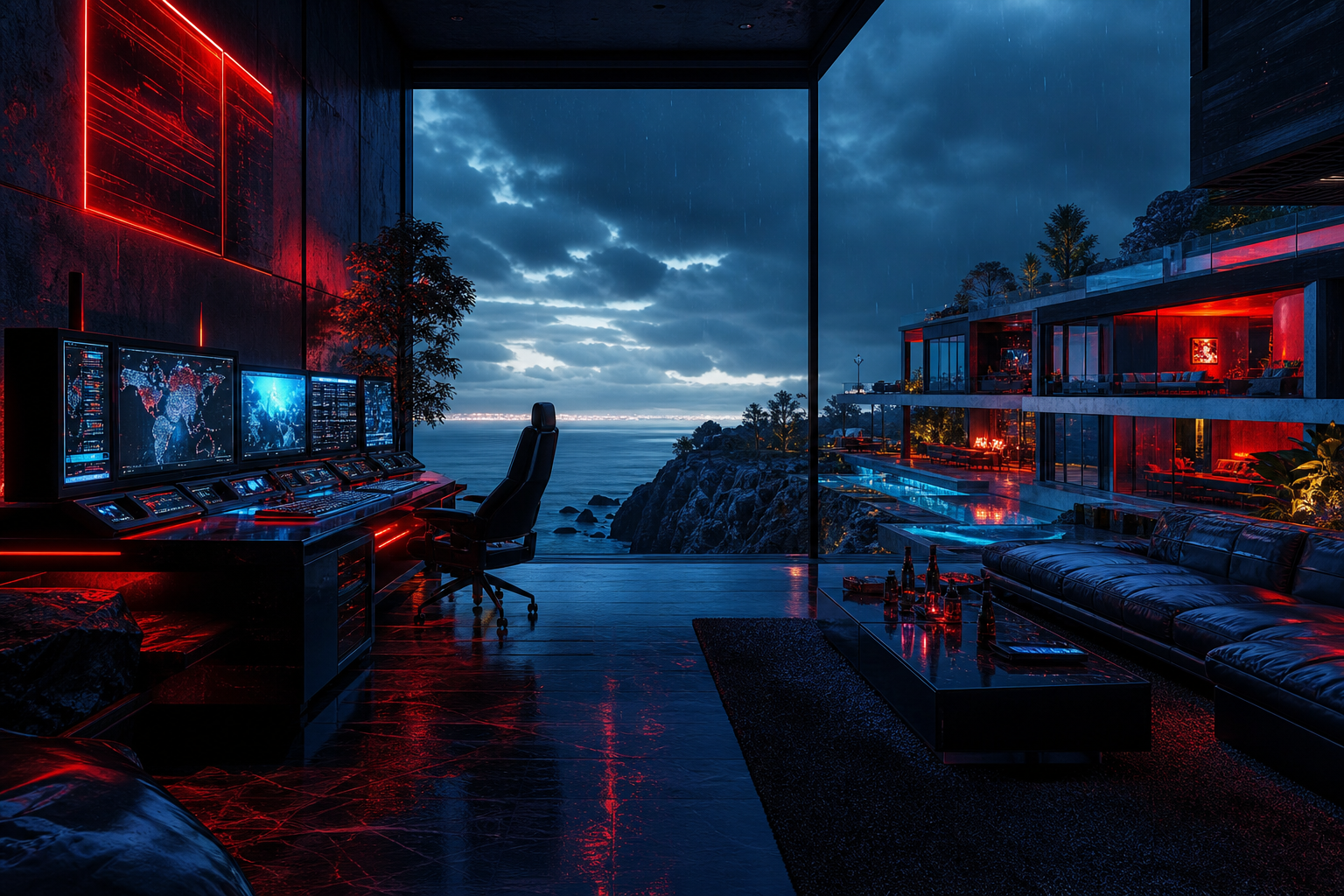 Cyberpunk Hacker Room With Neon Screens Luxury-Villas Wallpaper  3 4K
