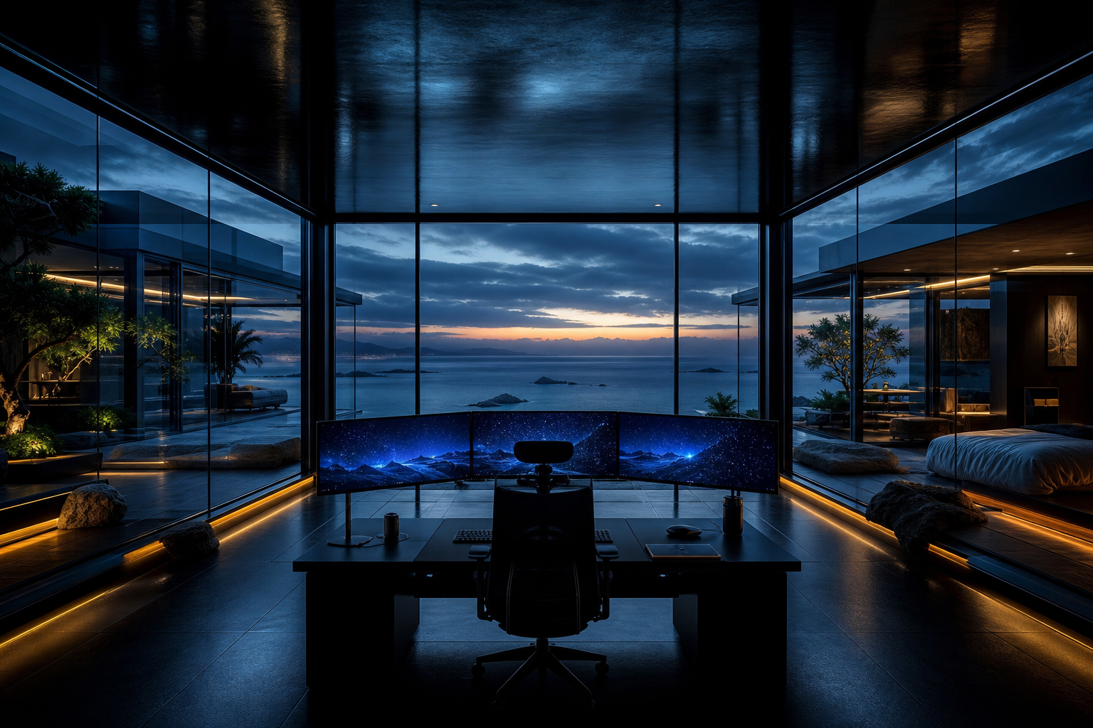 Cyberpunk Hacker Room With Neon Screens Luxury-Villas Wallpaper  3 4K
