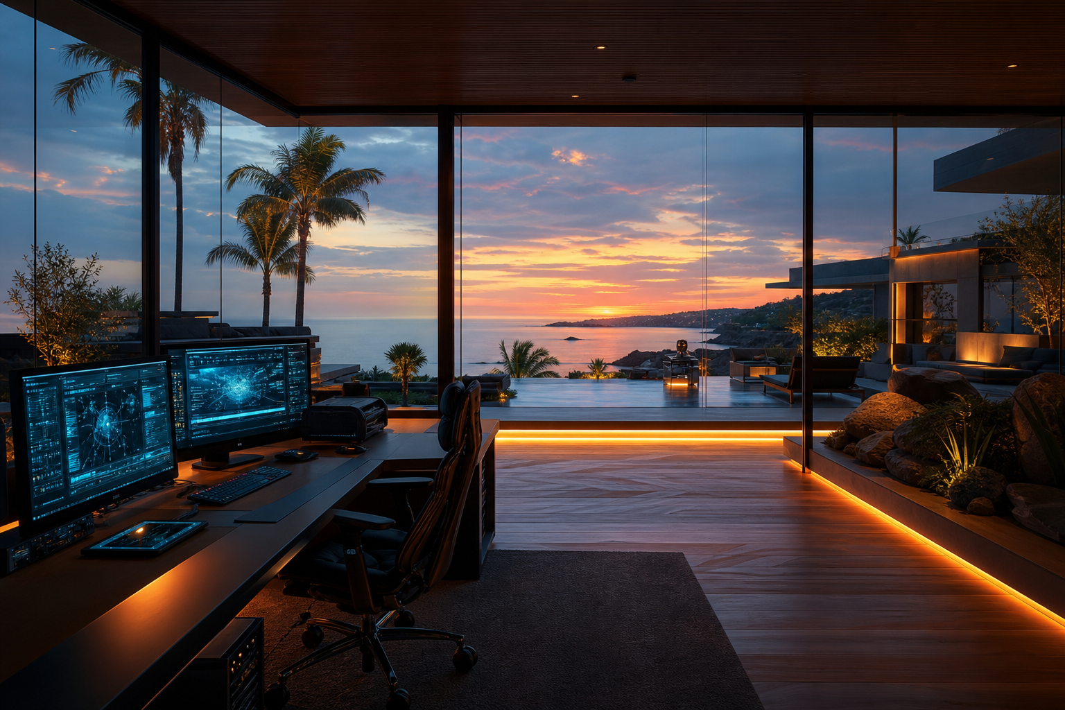 Cyberpunk Hacker Room With Neon Screens Luxury Villas Wallpaper 3 4K 14 4K Luxury Villas Wallpaper