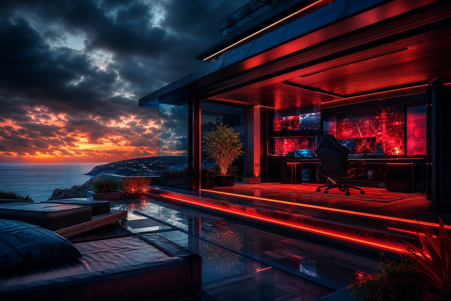 Cyberpunk Hacker Room With Neon Screens Luxury-Villas Wallpaper  3 4K