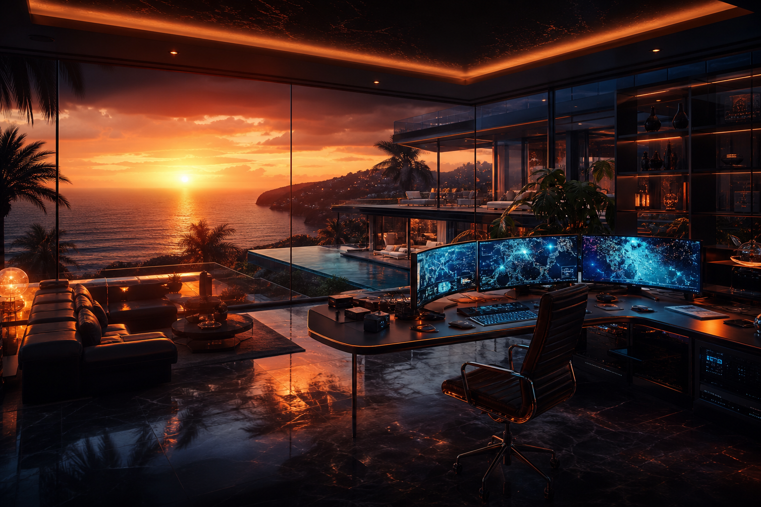 Cyberpunk Hacker Room With Neon Screens Luxury-Villas Wallpaper  3 4K