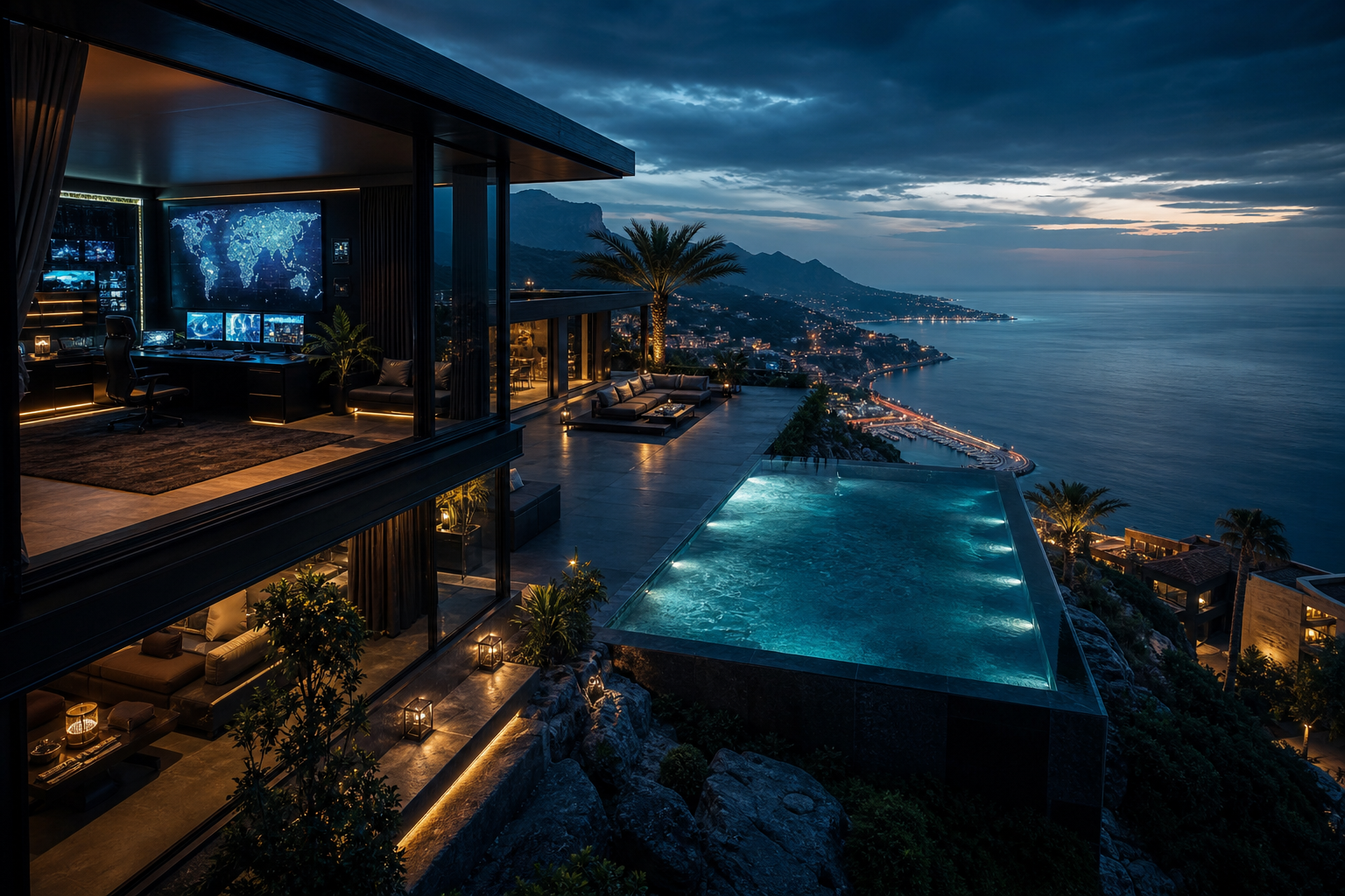 Cyberpunk Hacker Room With Neon Screens Luxury-Villas Wallpaper  3 4K