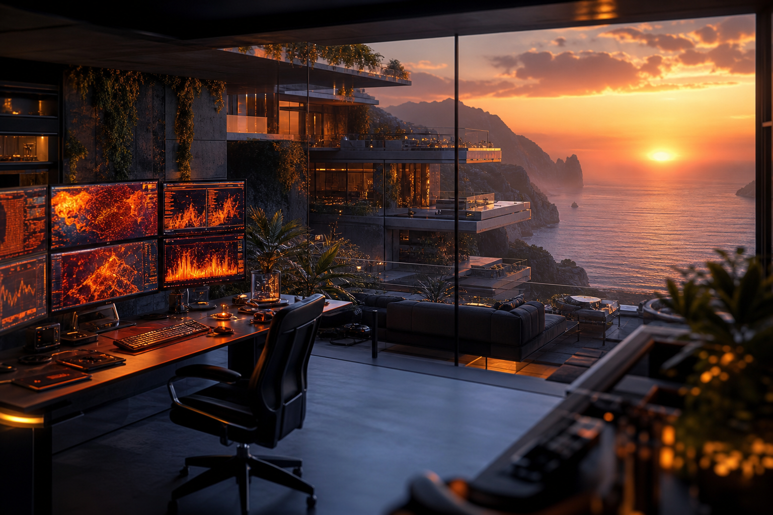 Cyberpunk Hacker Room With Neon Screens Luxury-Villas Wallpaper  3 4K
