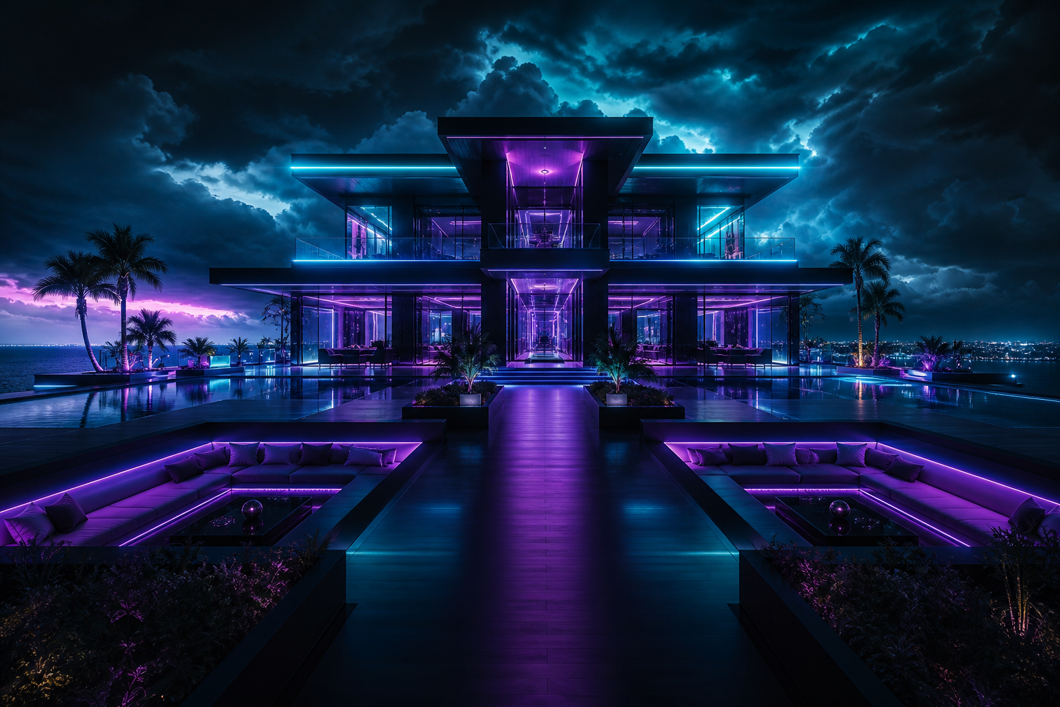 Cyberpunk Hacker Room With Neon Screens Luxury-Villas Wallpaper  3 4K
