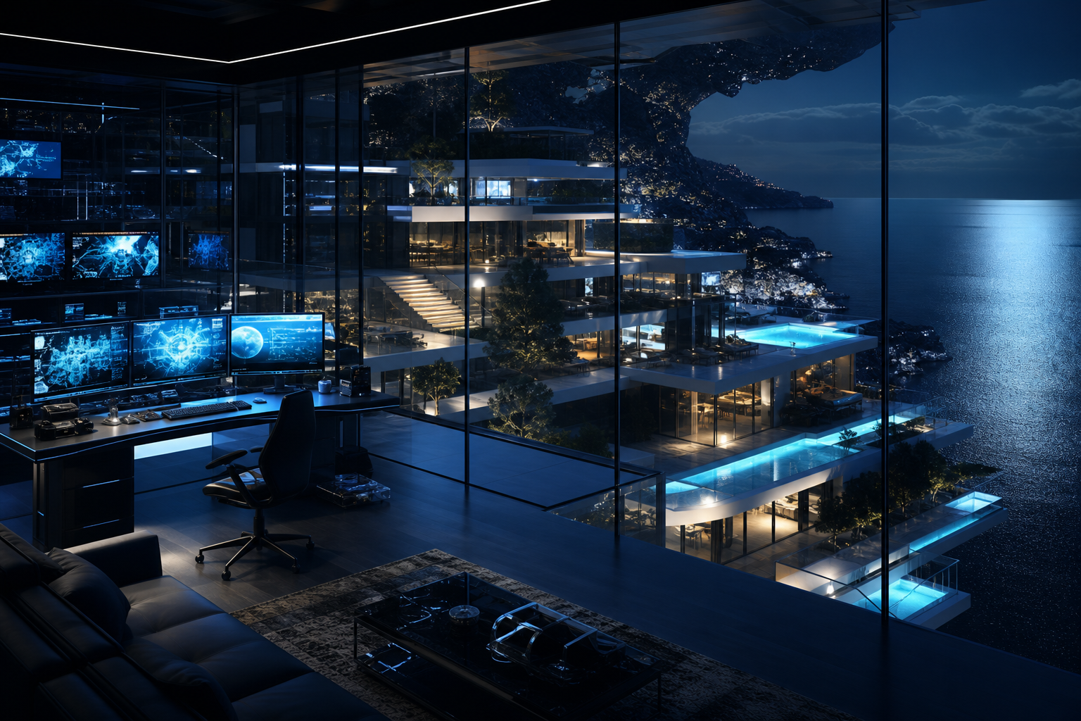 Cyberpunk Hacker Room With Neon Screens Luxury-Villas Wallpaper  3 4K