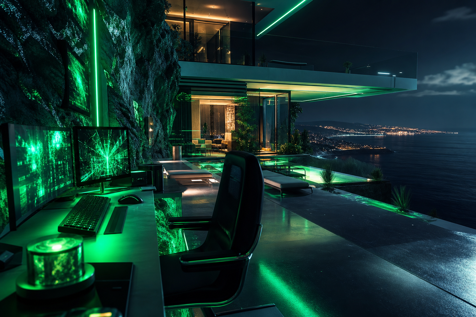 Cyberpunk Hacker Room With Neon Screens Luxury-Villas Wallpaper  3 4K