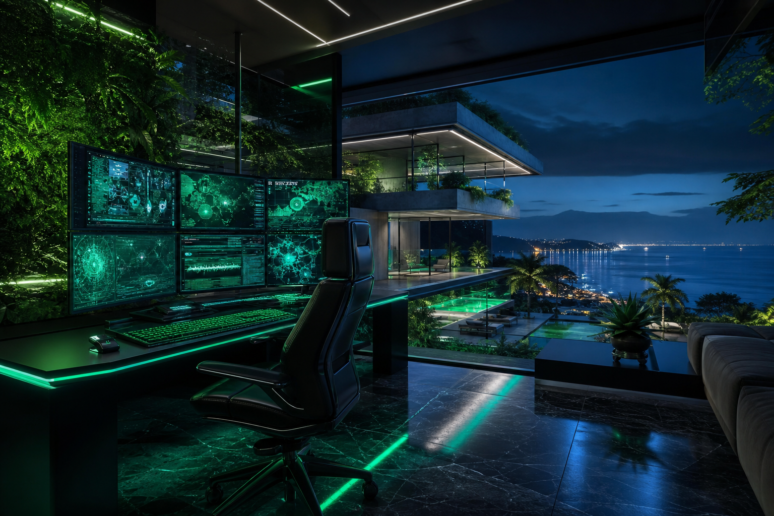 Cyberpunk Hacker Room With Neon Screens Luxury-Villas Wallpaper  3 4K