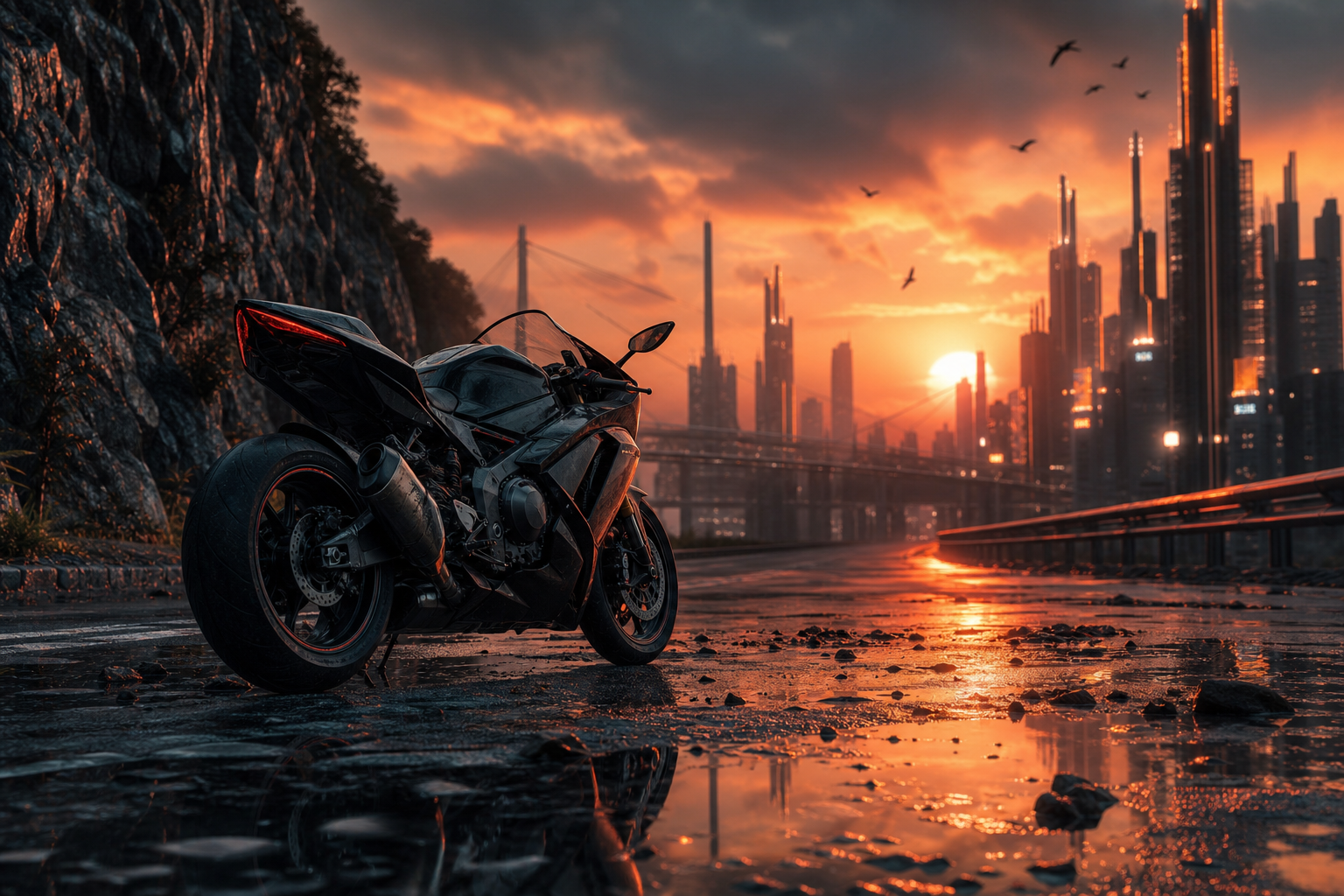 Cyberpunk Hacker Room With Neon Screens Motorcycles Wallpaper  3 4K