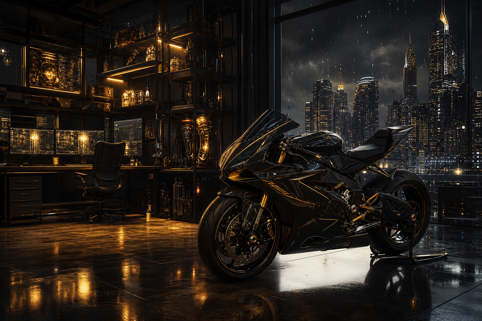 Cyberpunk Hacker Room With Neon Screens Motorcycles Wallpaper  3 4K